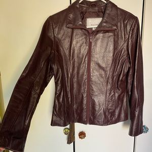 90s maroon leather minimalist jacket sz M